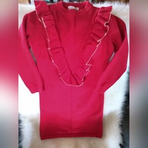 SHEIN Red Ruffle Detail Sweater Dress